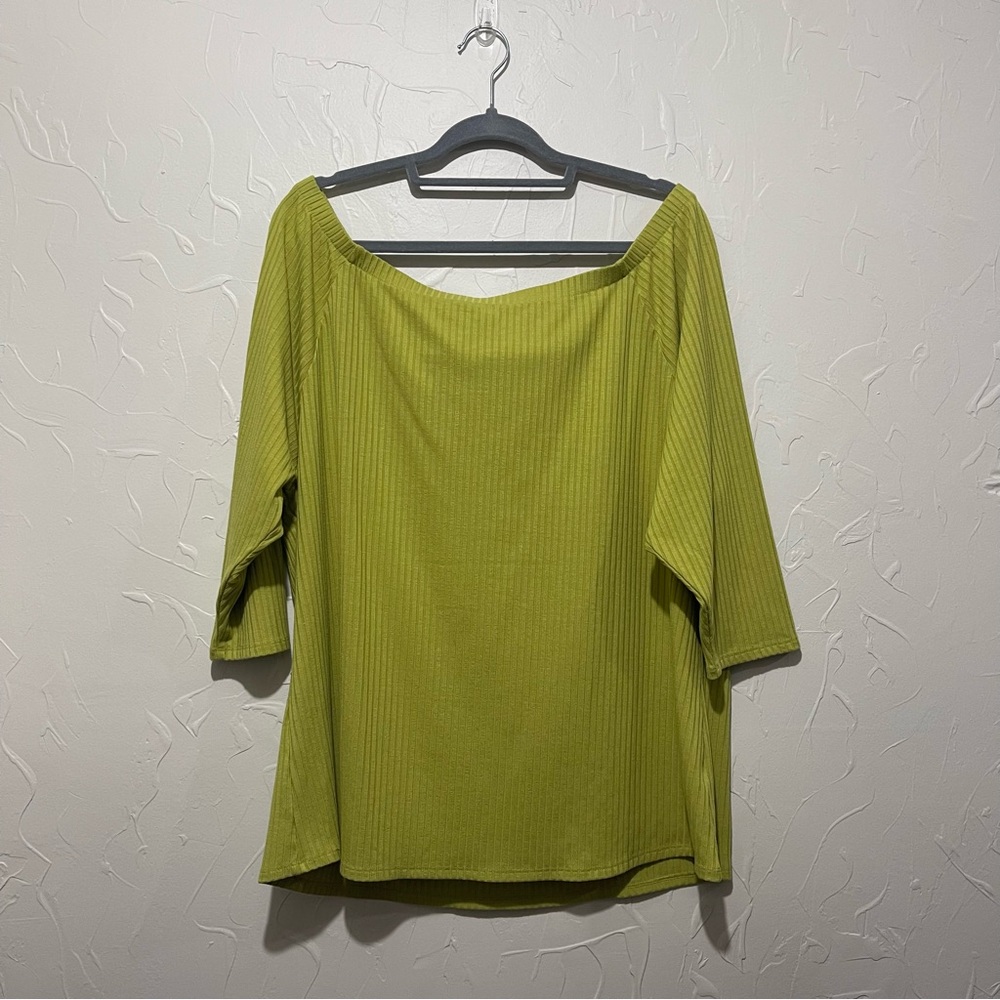 Soft Surroundings Lime Green Ribbed Boatneck Top